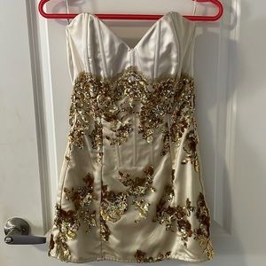 Skank 2 of a kind cream and gold, strapless dress